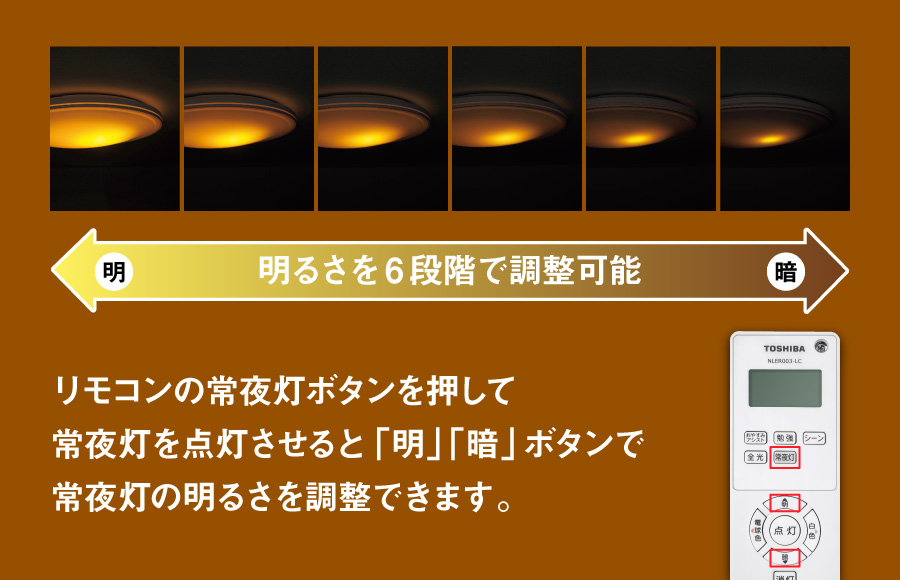 常夜灯の明るさを6段階で調整可能(NLER003-LC)