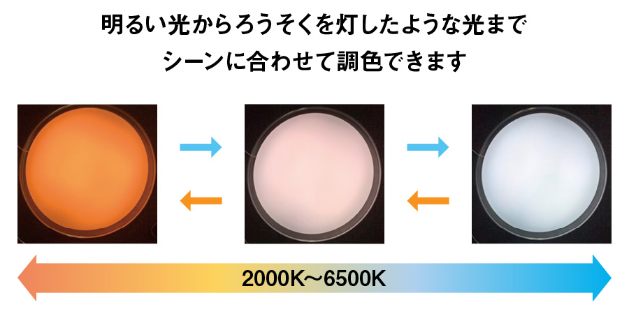 明るい光からろうそくを灯したような光までシーンに合わせて調色できます